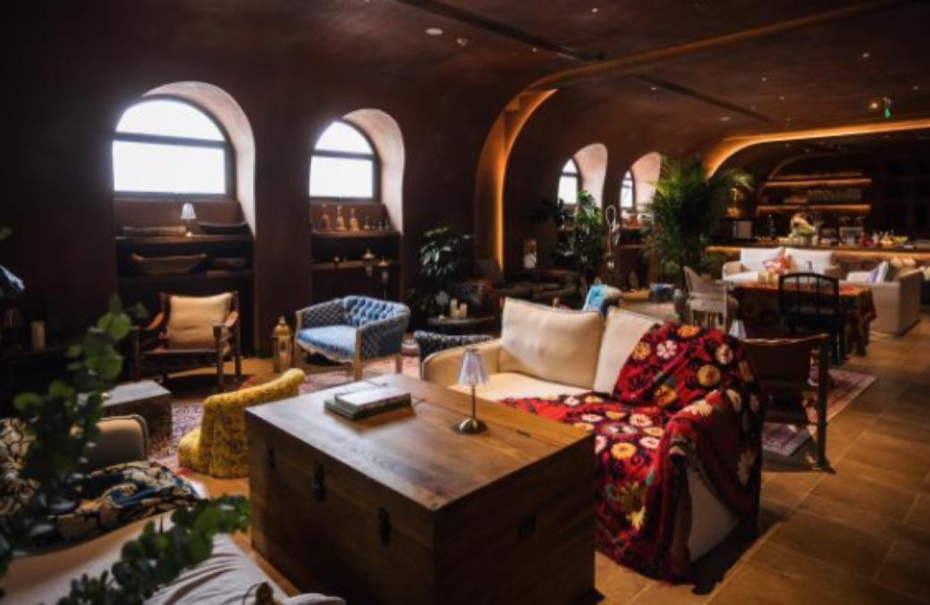 An interior room in warm clay